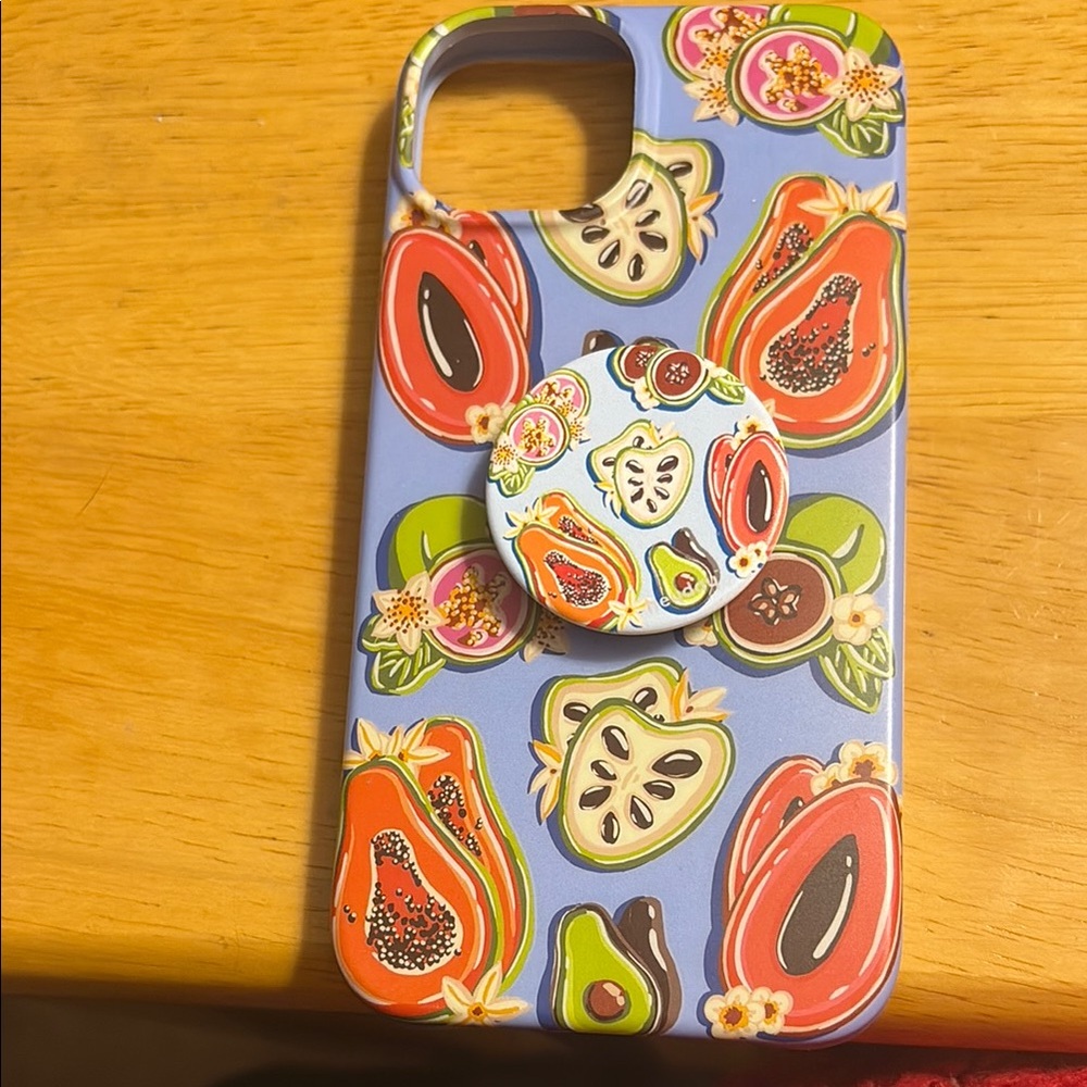 heyday Vibrant Blue and Orange Fruit Pattern Phone Case with Popsockets stand